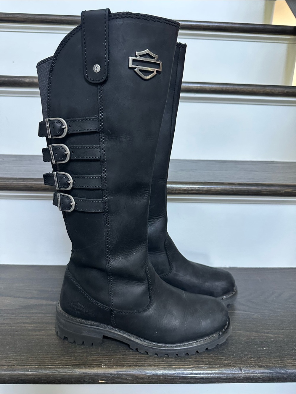 Harley-Davidson Women’s Black Leather Tall Buckle Riding Boots - Picture 2 of 7